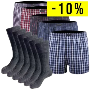 5 Klassiske Ternede Boxershorts og 6 Uld Soft Top Strømper